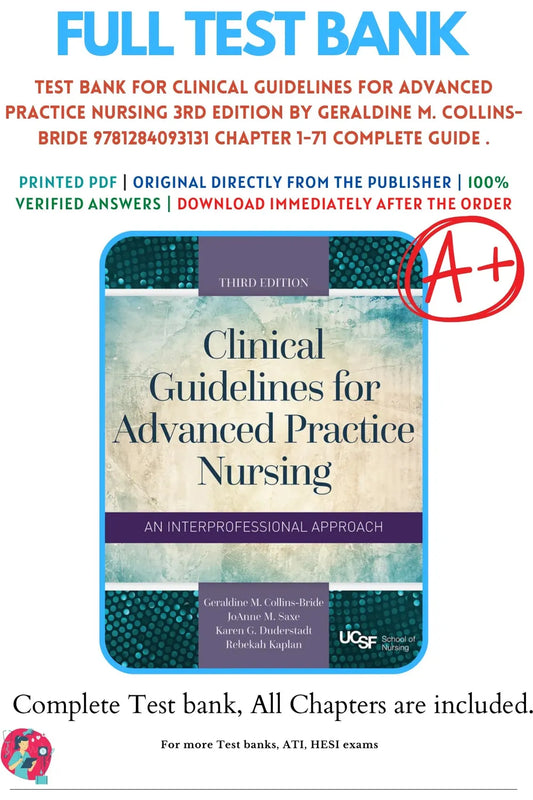 Test Bank for Clinical Guidelines for Advanced Practice Nursing 3rd Edition Collins-Bride